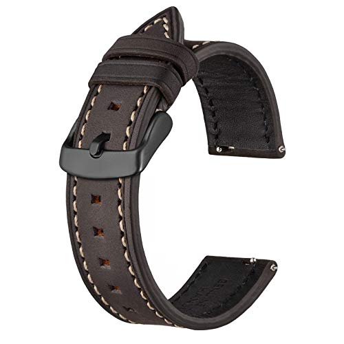 BISONSTRAP Correias de relógio de couro, correia de substituição de libertação rápida para homens e mulheres, 18 mm 19 mm 20 mm 21 mm 22 mm