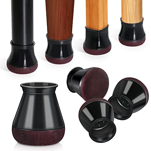 Protetor pernas cadeira, protetores de chão para pernas de cadeira, 16 peças de silicone capas de pernas de cadeira com almofada de feltro espessa (preto)