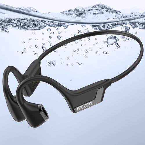 IFECCO Auriculares condução óssea natação - IPX8 impermeável capacetes para natação Bluetooth 5.4, auriculares Open Ear com 4G Mp3 para nadar correr ciclismo