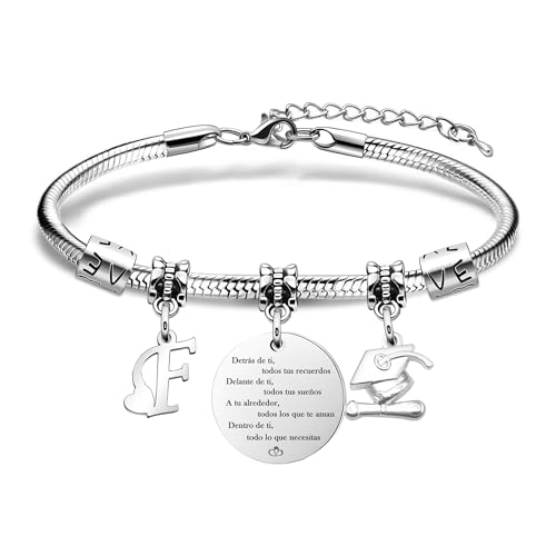 Astellea Pulseira com iniciais inspiradoras para a graduação presente de graduação pulseira meninas e mulheres, ideal para celebrar amigas irmãs filhas companheiras e estudantes