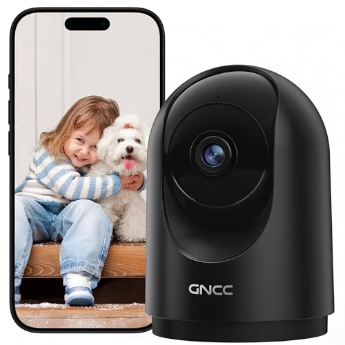 GNCC 2K Câmara de vigilância WiFi interior para animais de estimação, 360° câmara de vigilância doméstica WiFi, visão noturna, áudio bidirecional, rastreamento automático, deteção de movimento e som,