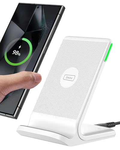 INIU Carregador sem fios rápido Stand, [branco, 15 W] certificação Qi Wireless Charger para iPhone 16 15 14 13 12 11 Pro MAX Samsung Galaxy Google Pixel etc