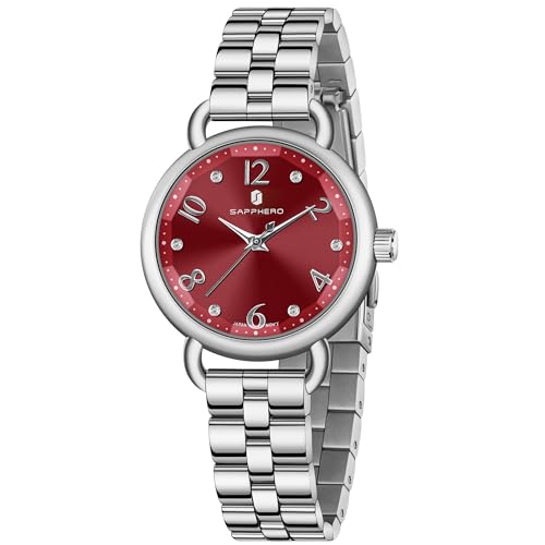 SAPPHERO Relógio mulher - resistente à água, pulseira de aço inoxidável, ornamentos de vidro, caixa circular, espelho tridimensional - relógio de luxo mulher quartzo ouro e prata