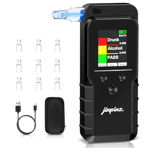 Alcoholímetro Homologado Digital Portátil Profissional: Sensor eletroquímico de alta precisão Test de álcool recarregável com contador e 10 boquilhas reutilizáveis para uso pessoal