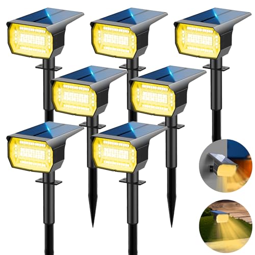 LOTMOS [72 LED/7 peças/3000 K Luzes solares LED exterior jardim impermeável IP67 focos LED exteriores solares lâmpada de luz solar exterior para pátio, caminhos, terraço, calçada, piscina, relva,