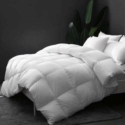 DWR Edredão de penas e penas para cama de 90 edredom para todo o ano, 250 g/m², 100% algodão orgânico, certificado Oeko-Tex e RDS, manta para as 4 estações (155 x 220 cm, branco)