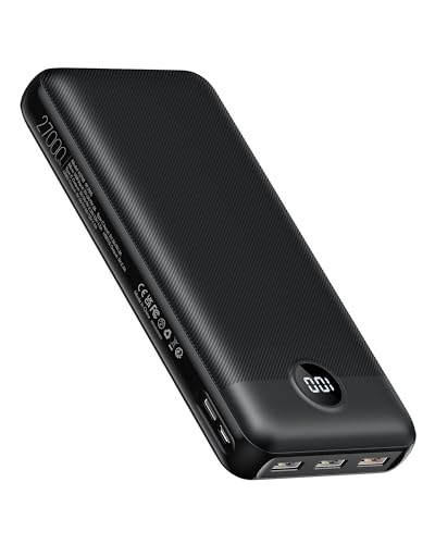 VEGER Power Bank, 27000 mAh bateria externa com ecrã LED, bateria portátil USB C carregamento rápido PD 20 W QC 3.0 com 2 entradas e 4 saídas, compatível com iPhone, Samsung, Huawei, tablet e muito