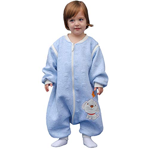 MIKAFEN Saco de dormir bebé inverno 2,0 tog. Com mangas removíveis, 100% algodão outono e inverno. 0-16 Meses - azul