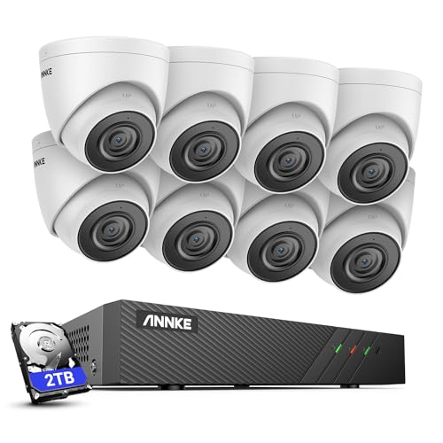 ANNKE H500 8CH 5MP PoE Kit de câmara de vigilância IP, com 8 x 5 MP câmara de segurança PoE impermeável e 2 TB HDD NVR sistema, detecção de movimento sistema de câmara para casa exterior