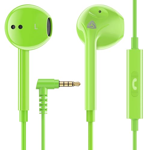 Ludos Zenith Auriculares In Ear com cabo e microfone, 2 anos de garantia, auriculares com jack, capacetes de música com graves potentes, para iPhone, iPad, Samsung, Xiaomi, Huawei, Gaming - verde