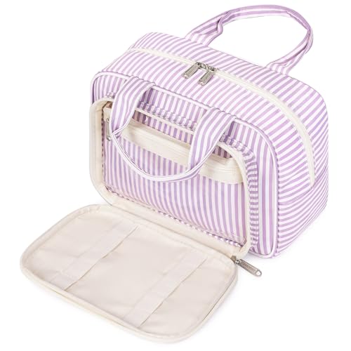 Narwey Bolsa de higiene grande bolsa de maquilhagem organizador de cosméticos mulheres meninas precisar de viagem kit de higiene mala Makeup, Zz-riscas roxas