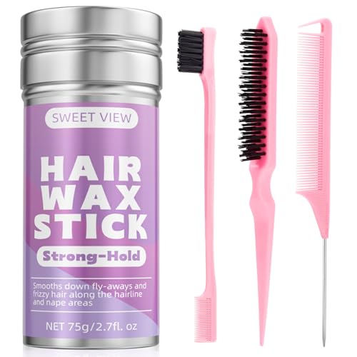 SWEET VIEW Cera para o cabelo em barra e escova de cabelo para alisar os cabelos rebeldes, de cavalo elegante, arco, acessório de cabelo para mulheres, meninas e meninos