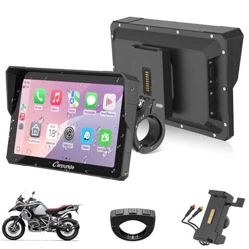 CARPURIDE W702S Motocicleta CarPlay ecrã com BM05 suporte para ligar e usar, sem fios CarPlay e Android Auto, 7" impermeável ecrã tátil, Bluetooth Trans, controlo com cabo, navegação.