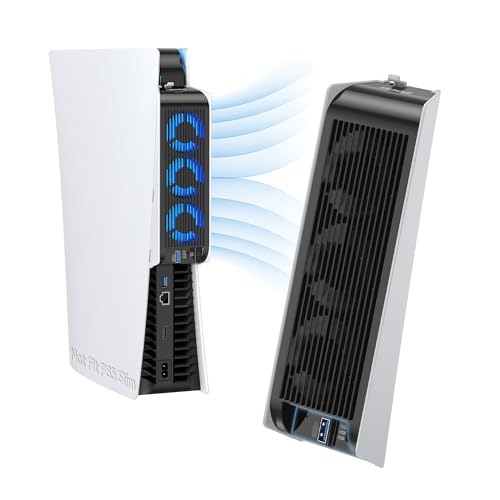 Acessórios de refrigeração para PS5, ventilador de refrigeração KIWIHOME PS5 com LED, velocidade automática, concentradores USB3.0 para disco PS5 e edição digital, não para PS5 Slim&PS5 Pro (branco)
