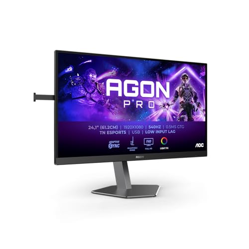 AOC Agon Pro AG246FK Monitor de jogos FHD de 24,1 polegadas, 540 Hz, 0,5 ms, FreeSync Premium, Comp. G-Sync, HDR400 (2X HDMI, DisplayPort, Hub USB) preto/cinzento