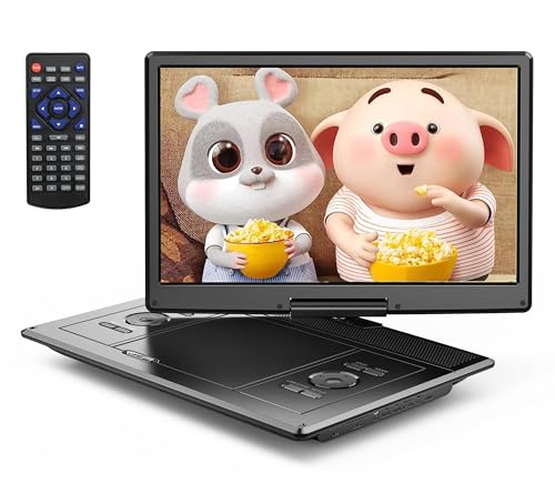 YOTON DVD portátil de 16" com ecrã rotativo HD de 14", com carregador de carro de 1,8 m e função de reprodução de memória [BLU-Ray não compatível]