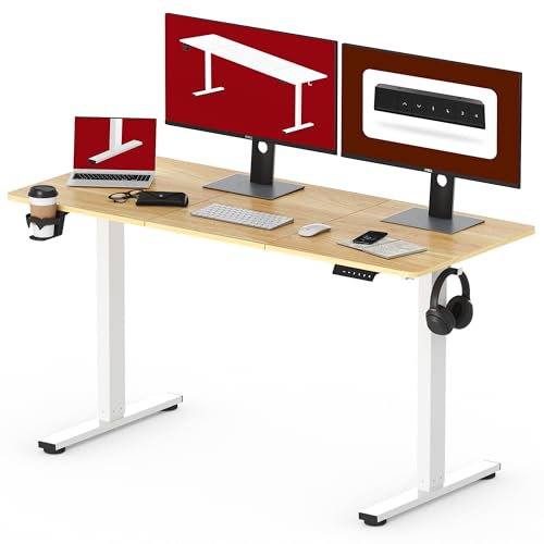 SANODESK QS1 140 x 60 cm, mesa elétrica elevável, com placa de secretária regulável em altura elétrica telescópica bidirecional com controlo de memória e tecnologia anticolisão (branco ácer)