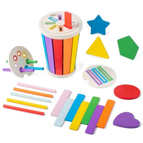 Smartwo Brinquedo criança 12 anos, brinquedo Montessori madeira, mobilidade fina, classificar formas e cores, jogos infantis de viagem de carro e avião, jogos educativos 12 18 meses, presente bebé