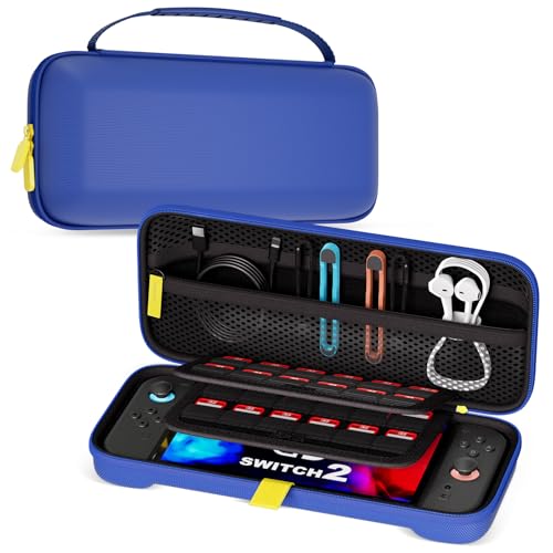 ProCase Bolsa para Nintendo Switch 2 2025, Estuche de Viaje Rígido con 24 Ranuras para Juegos, Protector Portátil para Consola, Joy-con y Accesorios – Azul [Nintendo_Switch 2]