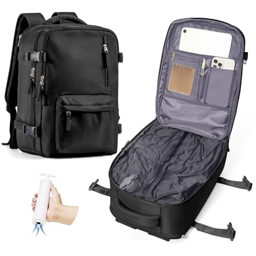 VECAVE Mochila de viagem a vácuo com bomba - 40 x 20 x 25 cm (cabine Ryanair), A-preto, Mochila a vácuo