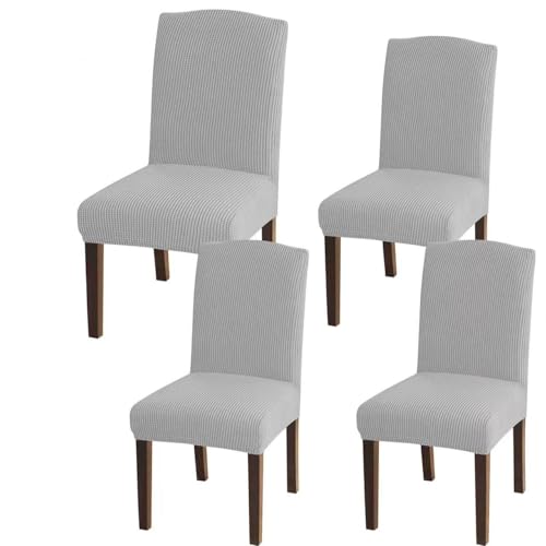 Granbest Capas para cadeiras de sala de jantar de alta elasticidade, ajuste universal, de jacquard, removíveis, para sala de jantar, cozinha, restaurante e hotel (conjunto de 4, cinzento prateado)