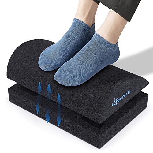 Apoio para os pés ajustável sob a mesa, almofadas ergonómicas com fita mágica para altura opcional, espuma viscoelástico e parte inferior antiderrapante para casa, escritório de viagem