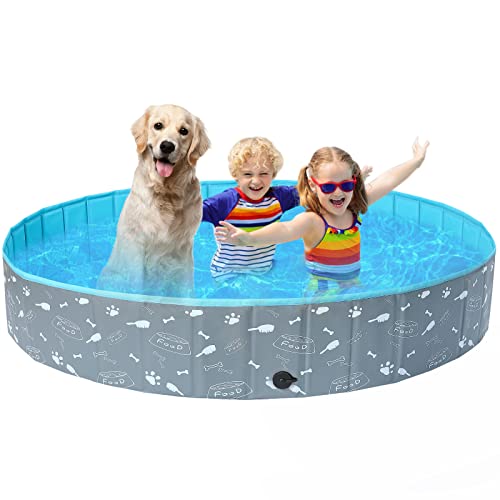 COMSLE Piscina para cães grandes, piscina dobrável cães antiderrapante e resistente ao desgaste, banheira para cães PVC 80 cm / 120 cm/160 cm, Dog Pool, cinzento osso
