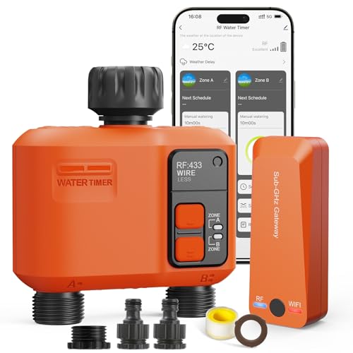 Smart Programador rega WiFi 2 saídas com 300 metros RF, WiFi supercobertura, sistema de rega para jardim com atraso de chuva, controlo por aplicação e voz, temporizador automático
