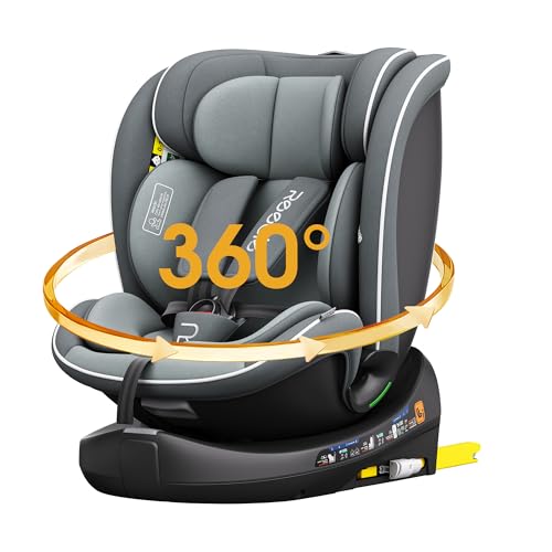 Reecle I-Size Cadeira de carro giratória 360, 40-150 cm (0-12 anos), compatível com ISOFIX (cinzento)