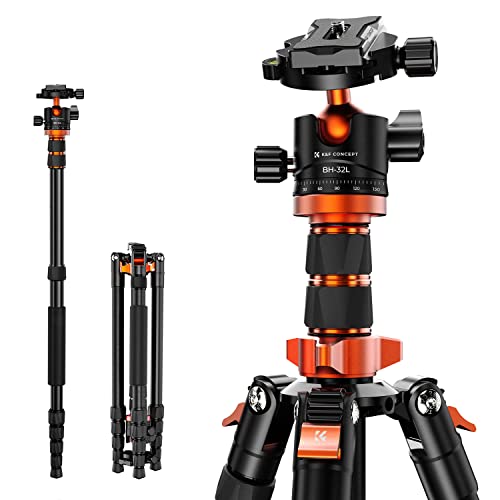 K&F Concept Tripé câmera, 198 cm tripé de viagem alumínio, tripé compacto com monopé, tripé de fotografia profissional com 360° rótula de bola e placa de libertação para câmara DSLR Canon Nikon Sony
