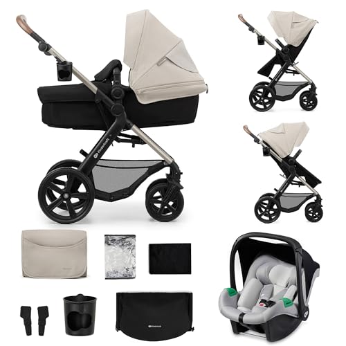 Kinderkraft MOOV2 Cadeira de carro 3 em 1, EVA, Mink PRO I-Size, sistema de viagem, carrinho de bebé, carrinho de passeio, dobrável, para recém-nascido, desde o nascimento até aos 3 anos, cinzento