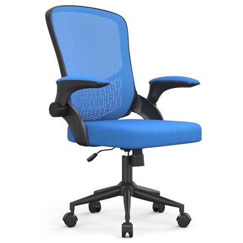 naspaluro Cadeira de escritório ergonómica com suporte lombar de design exclusivo, braços batíveis de 90°, tapeçaria de malha respirável, cadeira de secretária giratória 360°, preto com azul