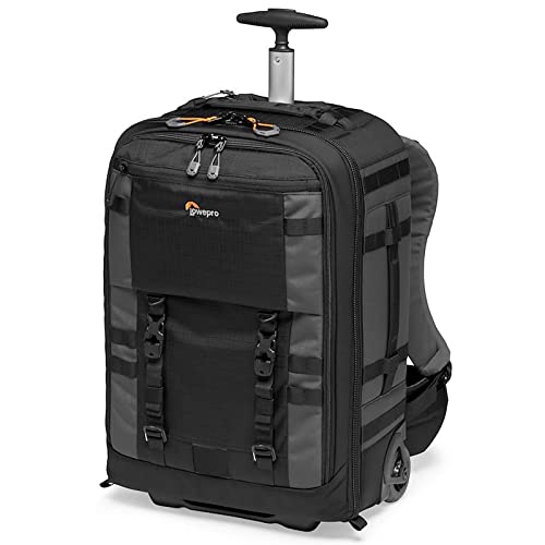 Lowepro Pro Trekker RLX 450 AW II, mochila fotográfica conversível, tecido reciclado, espaço para portátil/tablet de 15", rodas resistentes, capa para câmara Mirrorless/DSLR, preto/cinzento escuro