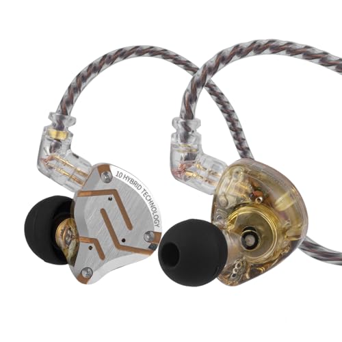Linsoul KZ ZS10 Pro, 4BA+1DD 5 Driver in Ear Monitor, auriculares com cabo HiFi, auriculares para jogos, auriculares híbridos IEM, cabo desmontável de 2 pinos (com microfone, brilho amarelo)