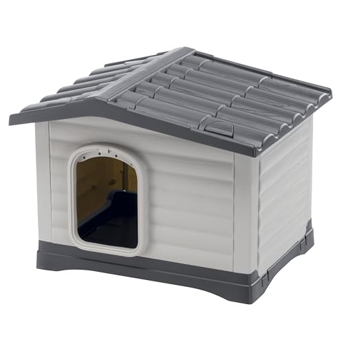 Ferplast Casa para cães exterior DOGVILLA 60 SE, casa para cães, base renante, base isolante, teto removível, grade de ventilação, plástico reciclado, 58 x 48 x h 44 cm