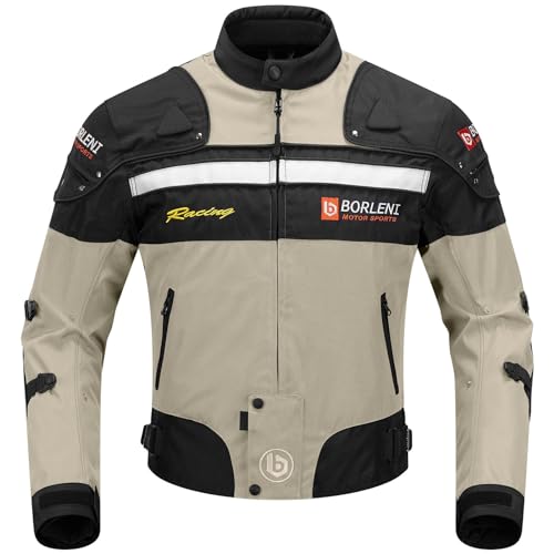 BORLENI Casaco de mota de inverno homens com forro quente removível armadura de equipamento de proteção de motocicleta CE à prova de vento para toda a estação, Castanho