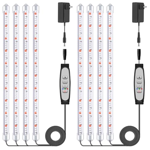 2 pacotes de 4 barras de luz para cultivo de plantas, candeeiro de luz solar de espectro completo com temporizador 6/12/18 H, 5 níveis reguláveis para suculentas, prateleira para plantas, sob armário