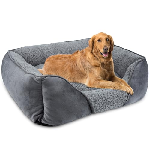 FURTIME Cama cães XXL grande, cama cão lavável esponjosa, antiderrapante, anti-ansiedade, camas macias, respiráveis, confortáveis, 106 x 80 x 23 cm