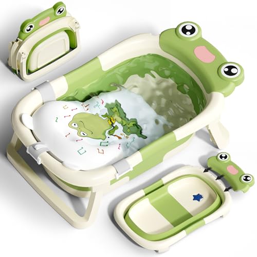 COOSEYA Banheira dobrável bebé para recém-nascido, casa de banho dobrável com assento de almofada de casa de banho gratuita, presente ideal para recém-nascido criança pequena dobrável para viagem