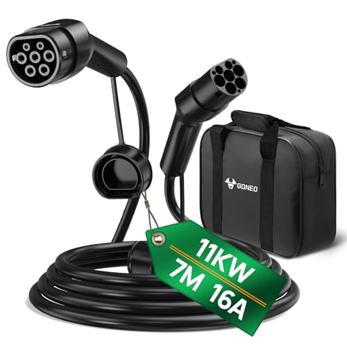 GONEO Cabo de carregamento tipo 2 11 kW 7M 16A modo 3 cabo de carregamento para carro elétrico tipo 2 e 3 fases para E Auto EV/PHEV tipo 2 a tipo 2 cabo carregamento carro elétrico com bolsa de