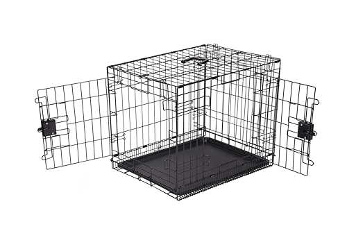 Amazon Basics Gaiola para cão com fio metálico, durável, dobrável com bandeja, porta dupla, 76 x 48 x 53 cm (L x An x Al), preto