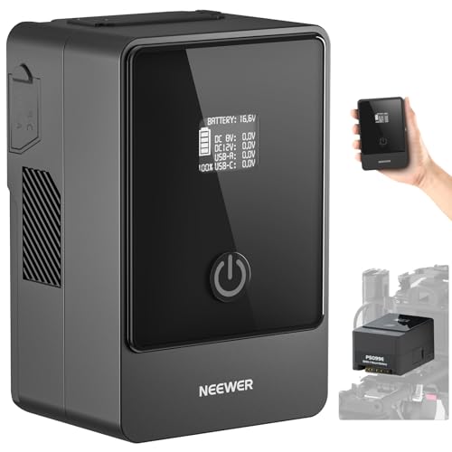 NEEWER Mini V Mount Battery 6800 mAh 99Wh 14,5 V, mini V Lock Battery with 65 W PD Type C/D Tap/BP/USB A/Dual DC Port/OLED Display para câmara de vídeo compatível com SmallRig BMPCC 4k 6k, PS099E