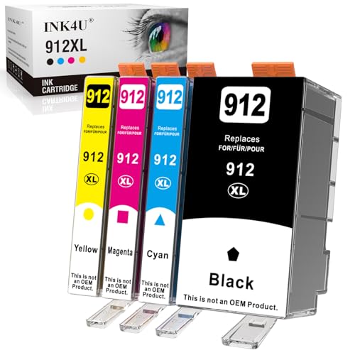INK4U 912XL cartuchos de tinta compatível com HP 912, para HP OfficeJet 8010 8012 8013 8014 8015 8017 OfficeJet Pro 8022 8020 8021 8023 8024 80000024 25 (Preto M) agenta ciano amarelo) A embalagem