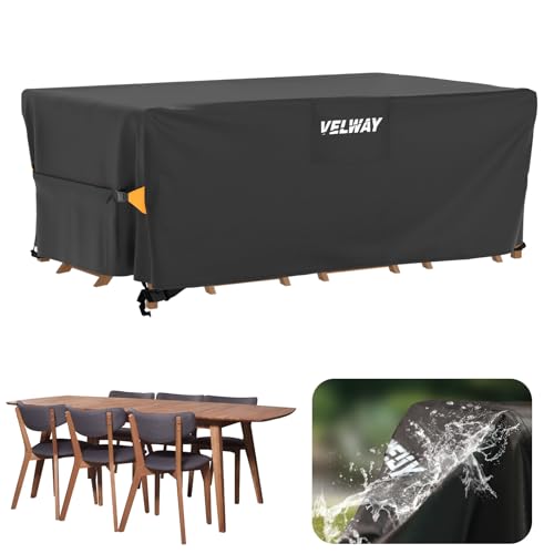 Velway Capa para móveis de jardim impermeável, capa de mesa de jardim exterior capa protetora à prova de vento para móveis de jardim retangular (preto 180 x 120 x 74 cm)