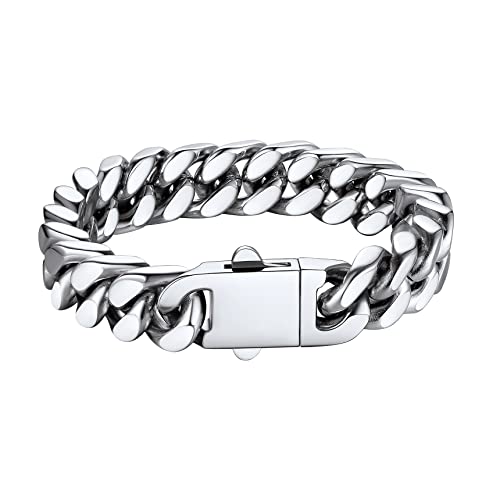 Bestyle Pulseira homem ligações pulseiras de corrente cubana Miami 5/7/9/12 mm largura pulseira cubo Miami aço inoxidável pulseira cúbica corrente 19 cm / 21 cm / 23 cm