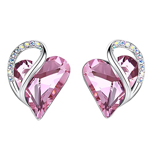 Leafael Birthstone Coração brincos de mulher | Birthstone brincos com coração e cristais corativos | Livre de alergias brincos modernos com caixa de presente incluída