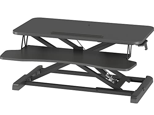 BONTEC Conversor de mesa sentado/pé, estação de trabalho de 2 níveis ajustável em altura, com plataforma de 80 x 40 cm, elevador ergonómico, ecrã de PC, portátil até 15 kg (preto)