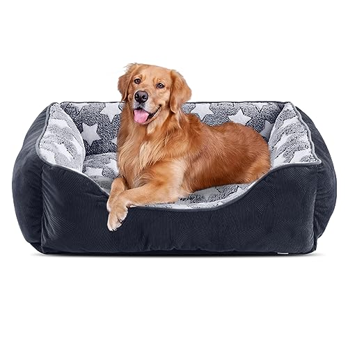FURTIME Cama para cães grandes antiderrapante anti-stress - colchão lavável, caseta, berço, sofá - L (76 x 61 x 23 cm) preto