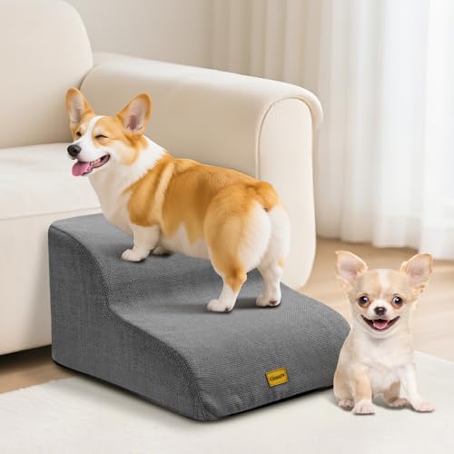 Gimars Escada para cães 2 degraus 55 cm longas largas, para cães pequenos médios e idosos, altura 30 cm com espuma 33D de alta densidade, capa de linho base antiderrapante suporta 30 kg, para cama