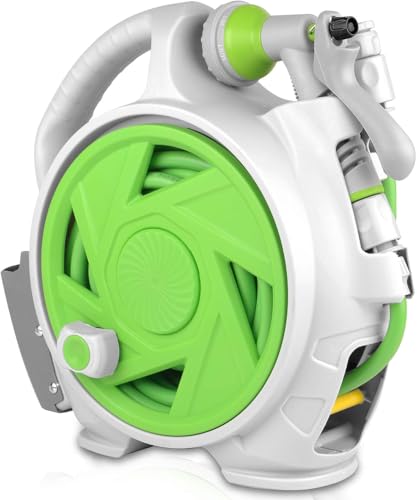 Enrolador de mangueira telescópica de jardim, enrolador de mangueira portátil Easy Home 10 m com 7 tipos de bicos, para rega de jardim, lavagem de carros, animais de estimação (verde)